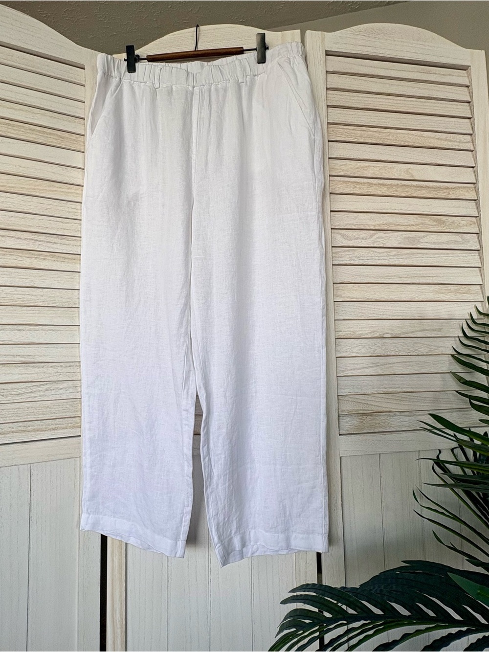 Quince 100% European Linen White Pants L NWOT Elastic Waist Wide Leg Beach - Picture 2 of 13